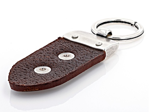 Brown Leather Key Chain With Rhodium Over Brass Trinity Knot Charm