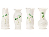 Belleek Hand Crafted Porcelain Set of 4 Shamrock Vases