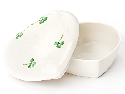 Belleek Hand Crafted Porcelain Primrose Heart Trinket Box