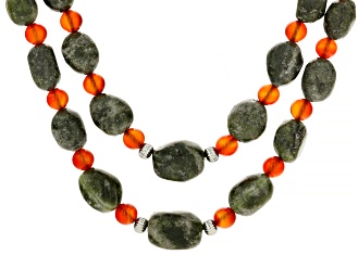 Kilfarrasy Connemara Marble & Carnelian Silver Tone Beaded Necklace