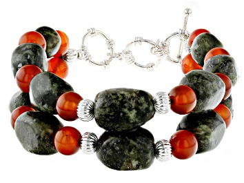 Picture of Kilfarrasy Connemara Marble & Carnelian Silver Tone Beaded Bracelet