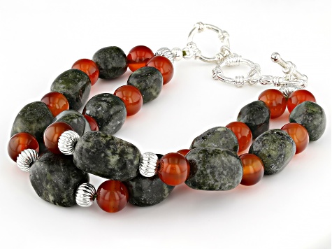 Kilfarrasy Connemara Marble & Carnelian Silver Tone Beaded Bracelet