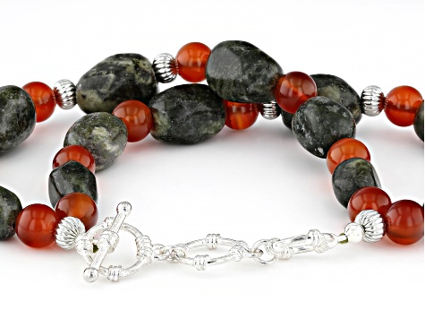 Kilfarrasy Connemara Marble & Carnelian Silver Tone Beaded Bracelet