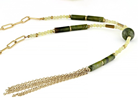 Connemara Marble Gold Tone Tassel Necklace