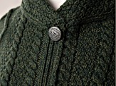 Army Green Cable Knit Cowl Neck Merino Wool Poncho
