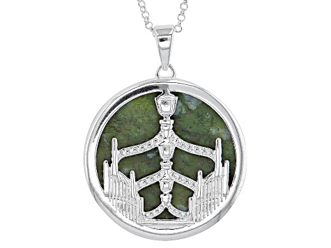 24mm Connemara Marble Disc Sterling Silver Dublin Halfpenny Bridge Pendant With Chain