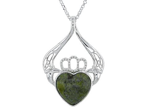 12mm Connemara Marble Sterling Silver Claddagh Pendant With Chain