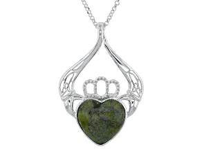 12mm Connemara Marble Sterling Silver Claddagh Pendant With Chain