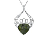 12mm Connemara Marble Sterling Silver Claddagh Pendant With Chain