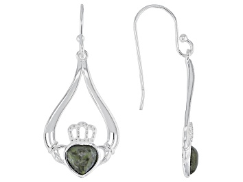 Picture of Connemara Marble Sterling Silver Claddagh Earrings