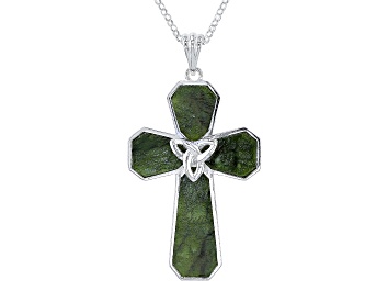 Picture of Connemara Marble Sterling Silver Trinity Knot Cross Pendant With 24"L Chain