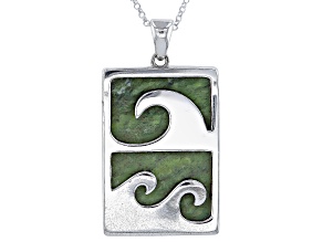 30x20mm Connemara Marble Sterling Silver Celtic Wave Pendant With 24"L Chain