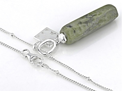 24x7mm Connemara Marble Sterling Silver Cylinder Pendant With Chain