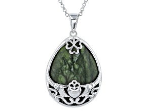 23x17mm Connemara Marble Sterling Silver Claddagh Pendant With Chain