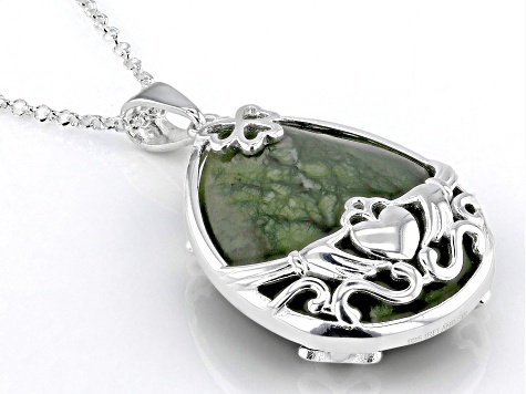 23x17mm Connemara Marble Sterling Silver Claddagh Pendant With Chain