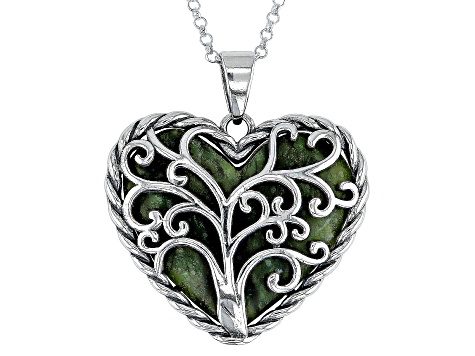 20mm Connemara Marble Sterling Silver "Tree of Life" Heart Pendant With Chain