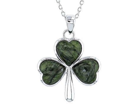 9mm Connemara Marble Sterling Silver Shamrock Pendant With 18"L Chain