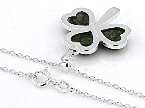 9mm Connemara Marble Sterling Silver Shamrock Pendant With 18"L Chain