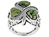 Heart Shaped Connemara Marble With Cubic Zirconia Sterling Silver Shamrock Shaped Ring 0.54 ctw