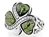Heart Shaped Connemara Marble With Cubic Zirconia Sterling Silver Shamrock Shaped Ring 0.54 ctw