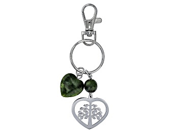 Picture of 20mm Heart Shaped Connemara Marble Stainless Steel "Tree of Life" Key Chain