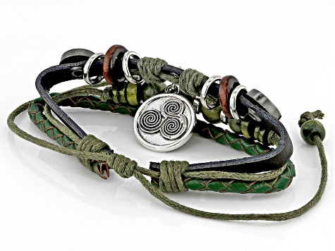 Connemara Marble Leather Silver Tone Multi-Row Bracelet