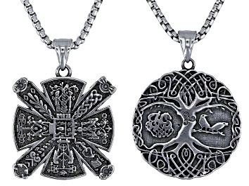 Picture of Stainless Steel Reversible "Tree of Life" Pendant With Chain Set of 2