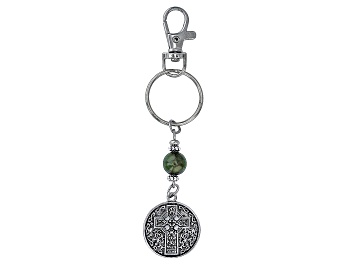 Picture of 10mm Connemara Marble Bead Silver Tone Irish Blessing Key Chain