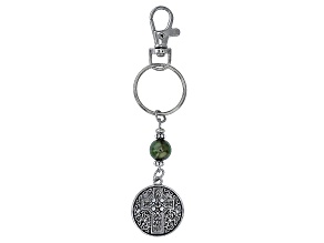 Connemara Marble Bead Silver Tone Irish Blessing Key Chain 10mm