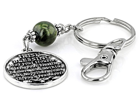 10mm Connemara Marble Bead Silver Tone Irish Blessing Key Chain