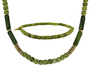 Connemara Marble Gold Tone Necklace and Bracelet Set, 13x4mm & 4x3mm