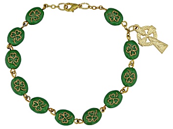 Picture of Ceramic Shamrock Bead Gold Tone Celtic Rosary Bracelet