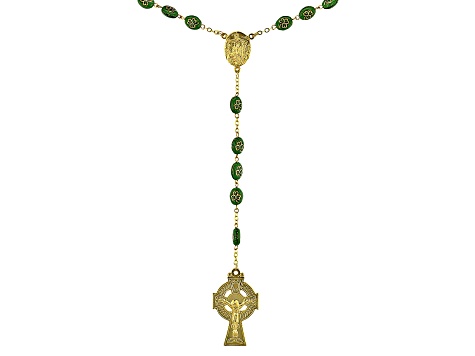 Ceramic Shamrock Bead Gold Tone Celtic Rosary