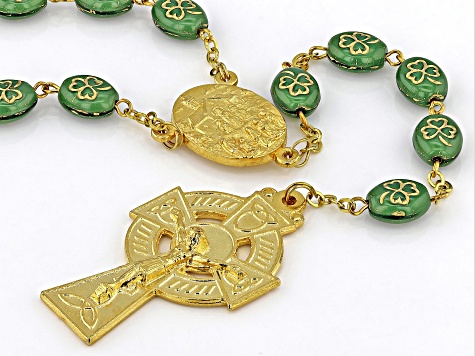 Ceramic Shamrock Bead Gold Tone Celtic Rosary