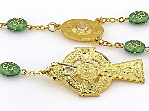 Ceramic Shamrock Bead Gold Tone Celtic Rosary