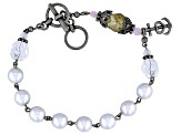 Pearl Simulant Silver Tone Rosary Bracelet