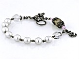 Pearl Simulant Silver Tone Rosary Bracelet