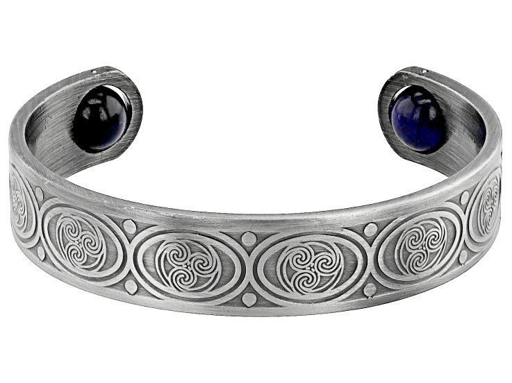 Blue Tigers Eye Silver Tone Cuff Bracelet 10mm