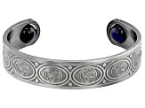 10mm Blue Tigers Eye Silver Tone Cuff Bracelet