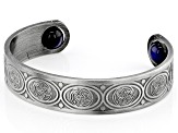 Blue Tigers Eye Silver Tone Cuff Bracelet 10mm