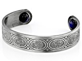 10mm Blue Tigers Eye Silver Tone Cuff Bracelet