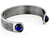 10mm Blue Tigers Eye Silver Tone Cuff Bracelet