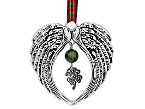 Connemara Marble Silver Tone Angel Wing With Shamrock Ornament 8mm