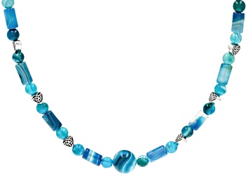 Picture of Round Blue Agate Silver Tone Celtic Knot Necklace 6mm