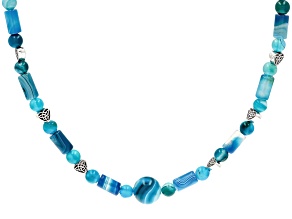 Round Blue Agate Silver Tone Celtic Knot Necklace 6mm