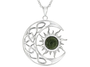 Connemara Marble Silver Tone Sun & Moon Pendant With 24" Rolo Chain 8mm