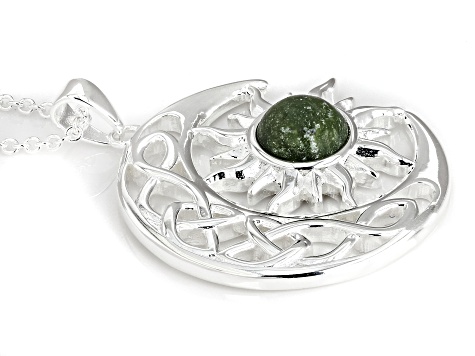 Connemara Marble Silver Tone Sun & Moon Pendant With 24" Rolo Chain 8mm