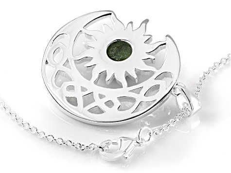 Connemara Marble Silver Tone Sun & Moon Pendant With 24" Rolo Chain 8mm