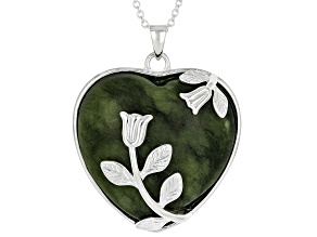 Connemara Marble Silver Tone Floral Pendant With 24" Rolo Chain 30x30mm