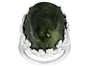 Connemara Marble Silver Tone Shamrock Ring 24x18mm